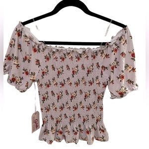 Stella Tweed Girl off-shoulder floral crop top